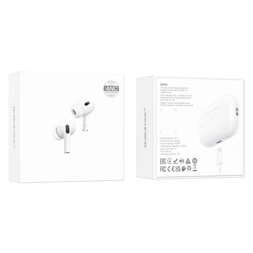 Беспроводные TWS наушники BOROFONE BW93 ANC (4 ч/300 mAh) белые