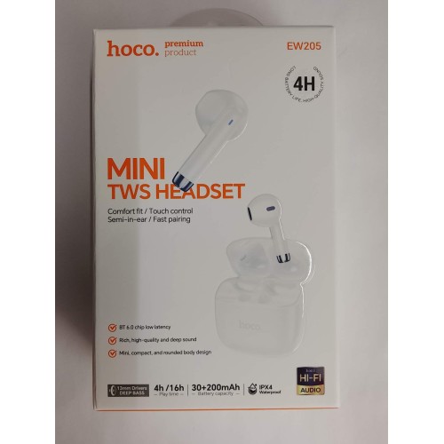 Беспроводные TWS наушники HOCO EW205 (4 ч/200 mAh) белые