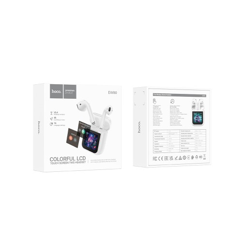 Беспроводные TWS наушники HOCO EW80 (4 ч/300 mAh/сенсорный экран) белые