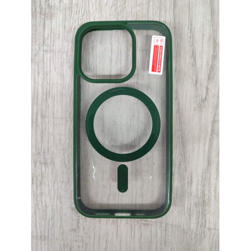 Чехол пластиковый Clear Case iPhone 15 Pro Magsafe Magnetic темно-зеленый