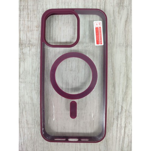 Чехол пластиковый Clear Case iPhone 15 Pro Max Magsafe Magnetic винный