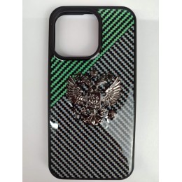 Чехол пластиковый iPhone 14 с гербом серо-зеленый