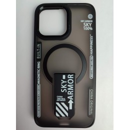 Чехол пластиковый iPhone 15 Pro Max SkyArmor Magsafe + подставка черный