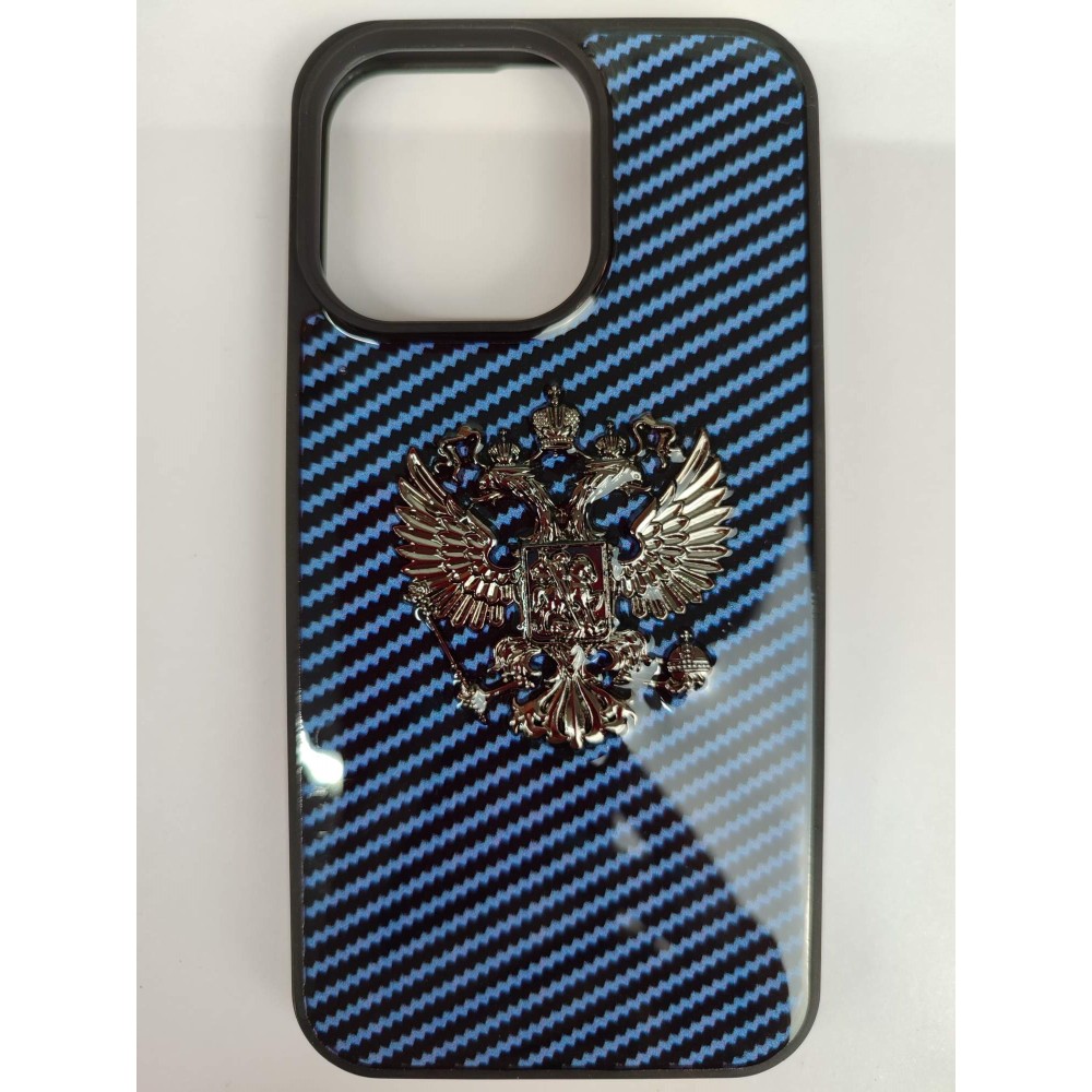 Чехол пластиковый iPhone 15 Pro с гербом черно-синий