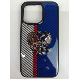 Чехол пластиковый iPhone 15 с гербом бело-синий