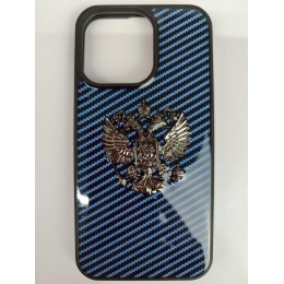 Чехол пластиковый iPhone 15 с гербом черно-синий