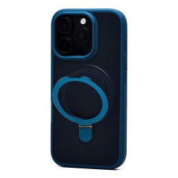 Чехол пластиковый iPhone 16 Pro матовый с подставкой MagSafe (SM088) синий  