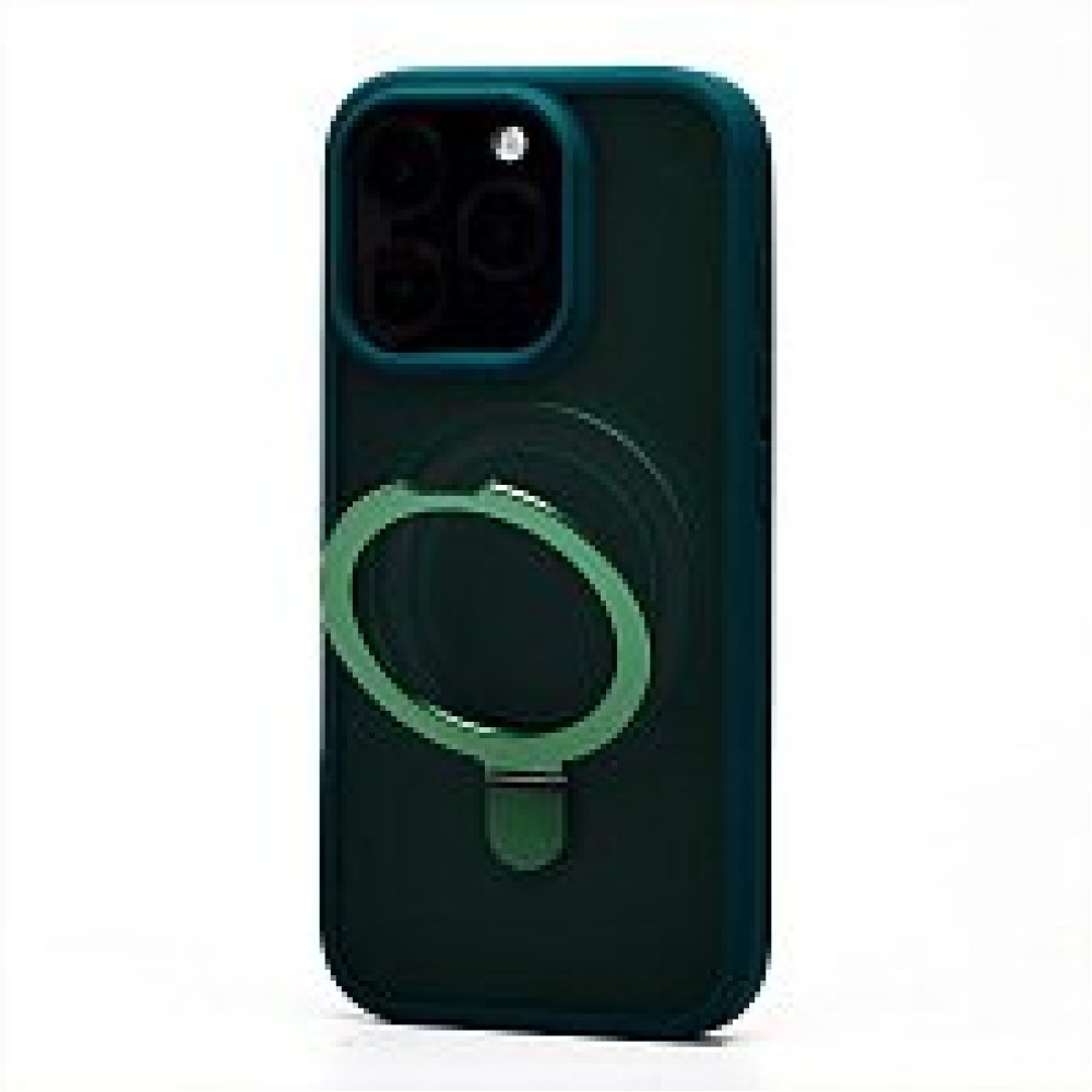 Чехол пластиковый iPhone 16 Pro матовый с подставкой MagSafe (SM088) зеленый