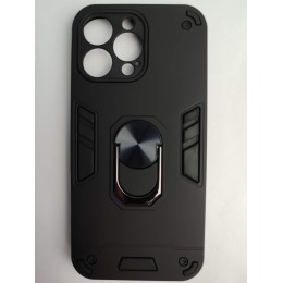 Чехол пластиковый iPhone 16 Pro Max противоударный с металлическим кольцом черный
