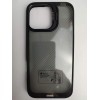 Чехол пластиковый iPhone 16 Pro Max прозрачный карбон с подставкой черный