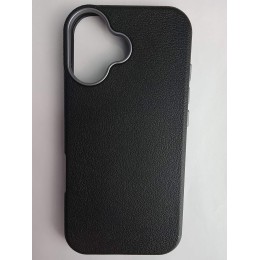 Чехол пластиковый iPhone 17 ЭкоКожа с ободком черный