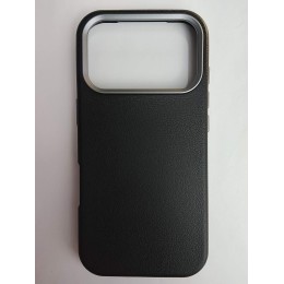 Чехол пластиковый iPhone 17 Pro ЭкоКожа с ободком черный