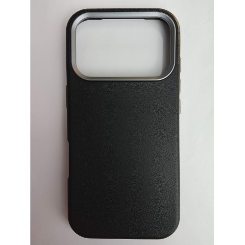 Чехол пластиковый iPhone 17 Pro ЭкоКожа с ободком черный