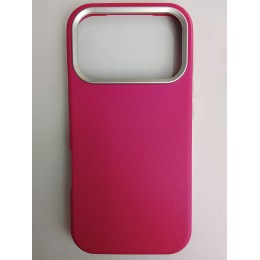 Чехол пластиковый iPhone 17 Pro ЭкоКожа с ободком фуксия