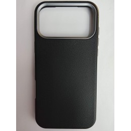 Чехол пластиковый iPhone 17 Pro Max ЭкоКожа с ободком черный