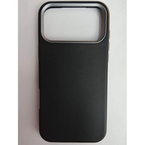 Чехол пластиковый iPhone 17 Pro Max ЭкоКожа с ободком черный