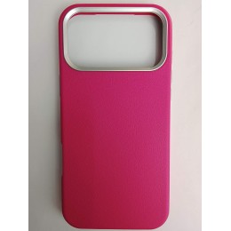Чехол пластиковый iPhone 17 Pro Max ЭкоКожа с ободком фуксия