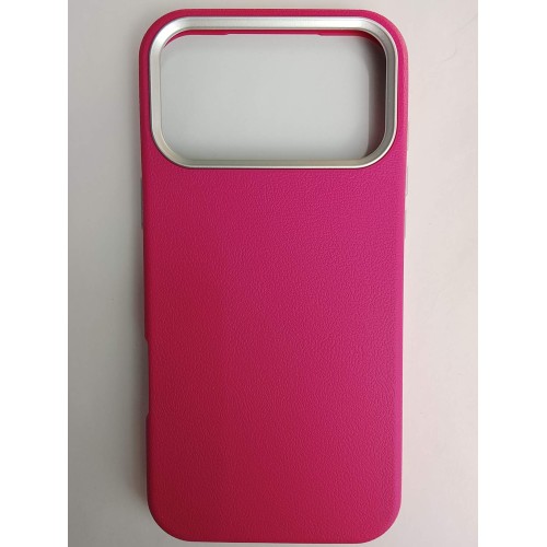 Чехол пластиковый iPhone 17 Pro Max ЭкоКожа с ободком фуксия