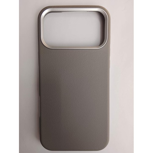 Чехол пластиковый iPhone 17 Pro Max ЭкоКожа с ободком серый