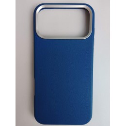 Чехол пластиковый iPhone 17 Pro Max ЭкоКожа с ободком синий