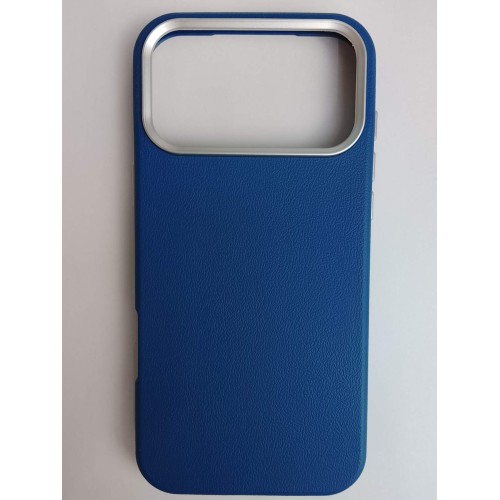 Чехол пластиковый iPhone 17 Pro Max ЭкоКожа с ободком синий