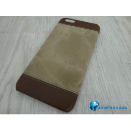 Чехол пластиковый iPhone 6 Plus комбинированный кожа ткань коричневый