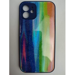 Чехол силикон-пластик iPhone 12 блестящий радуга синий