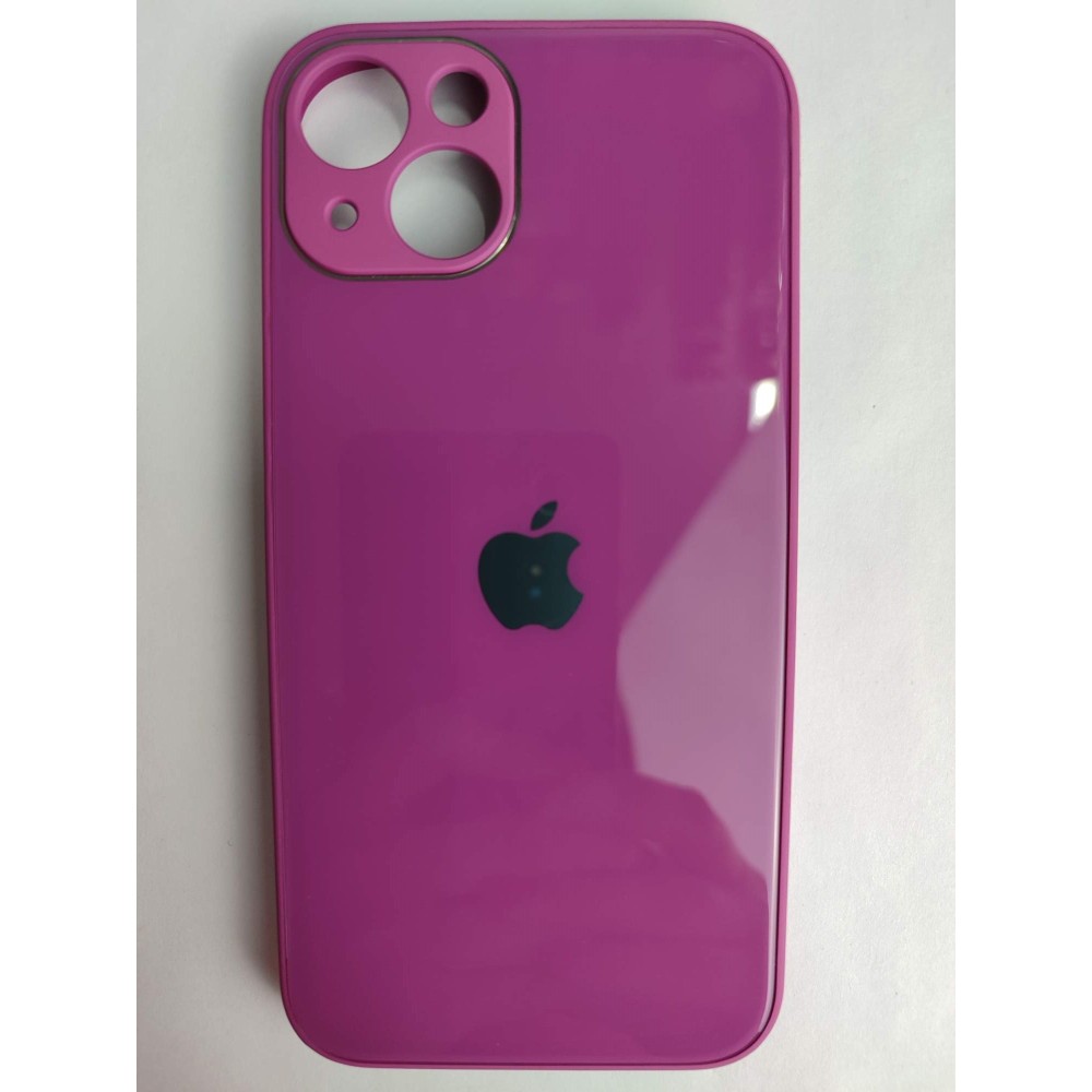 Чехол силикон-пластик iPhone 13 глянец с логотипом темно-розовый
