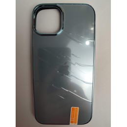 Чехол силикон-пластик iPhone 13 матовый с логотипом голубой