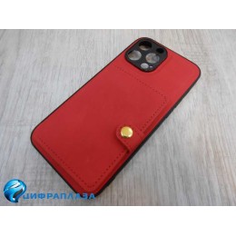 Чехол силикон-пластик iPhone 13 Pro Max под кожу с отд. визитницей красный
