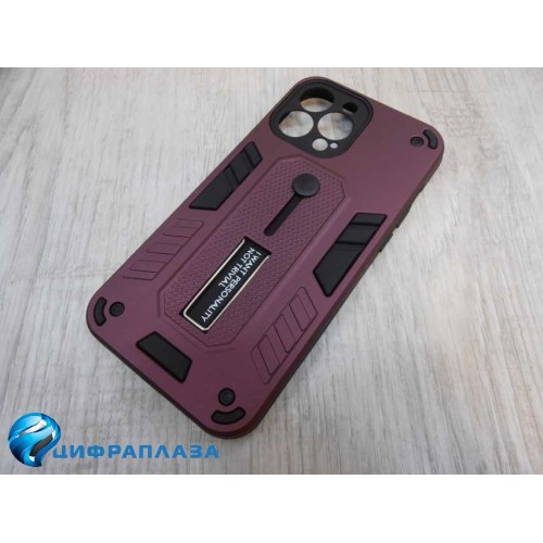 Чехол силикон-пластик iPhone 13 Pro Max противоударный с подставкой бордовый (01)