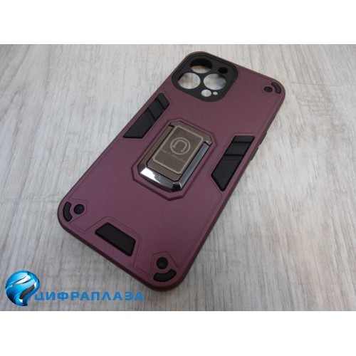Чехол силикон-пластик iPhone 13 Pro Max противоударный с подставкой бордовый (02)