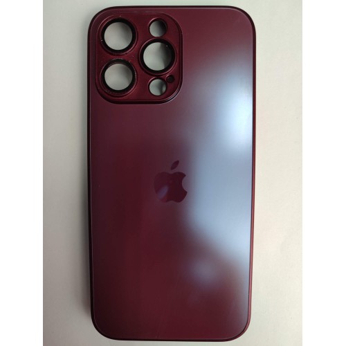 Чехол силикон-пластик iPhone 15 Pro Max стеклянный матовый с логотипом бордовый