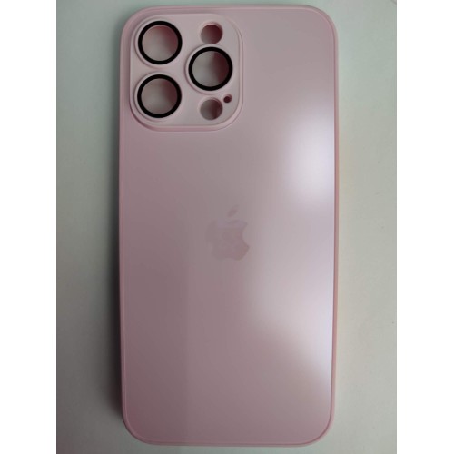 Чехол силикон-пластик iPhone 15 Pro Max стеклянный матовый с логотипом розовый
