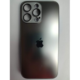 Чехол силикон-пластик iPhone 15 Pro Max стеклянный матовый с логотипом серый