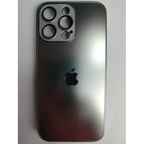 Чехол силикон-пластик iPhone 15 Pro Max стеклянный матовый с логотипом серый