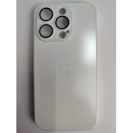 Чехол силикон-пластик iPhone 15 Pro стеклянный матовый с логотипом белый