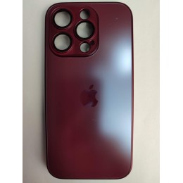 Чехол силикон-пластик iPhone 15 Pro стеклянный матовый с логотипом бордовый