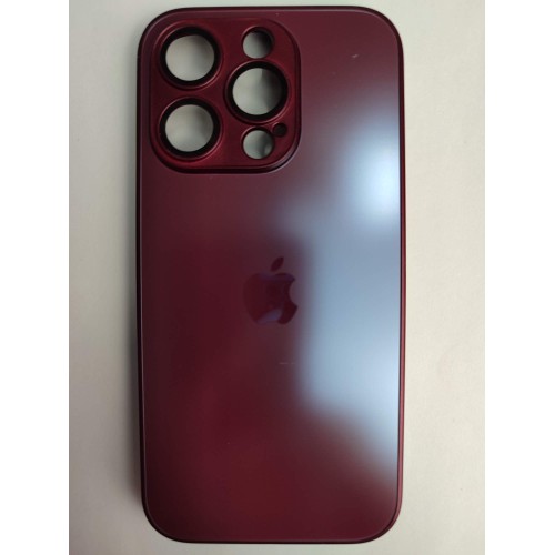 Чехол силикон-пластик iPhone 15 Pro стеклянный матовый с логотипом бордовый