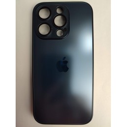 Чехол силикон-пластик iPhone 15 Pro стеклянный матовый с логотипом темно-синий