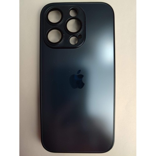 Чехол силикон-пластик iPhone 15 Pro стеклянный матовый с логотипом темно-синий
