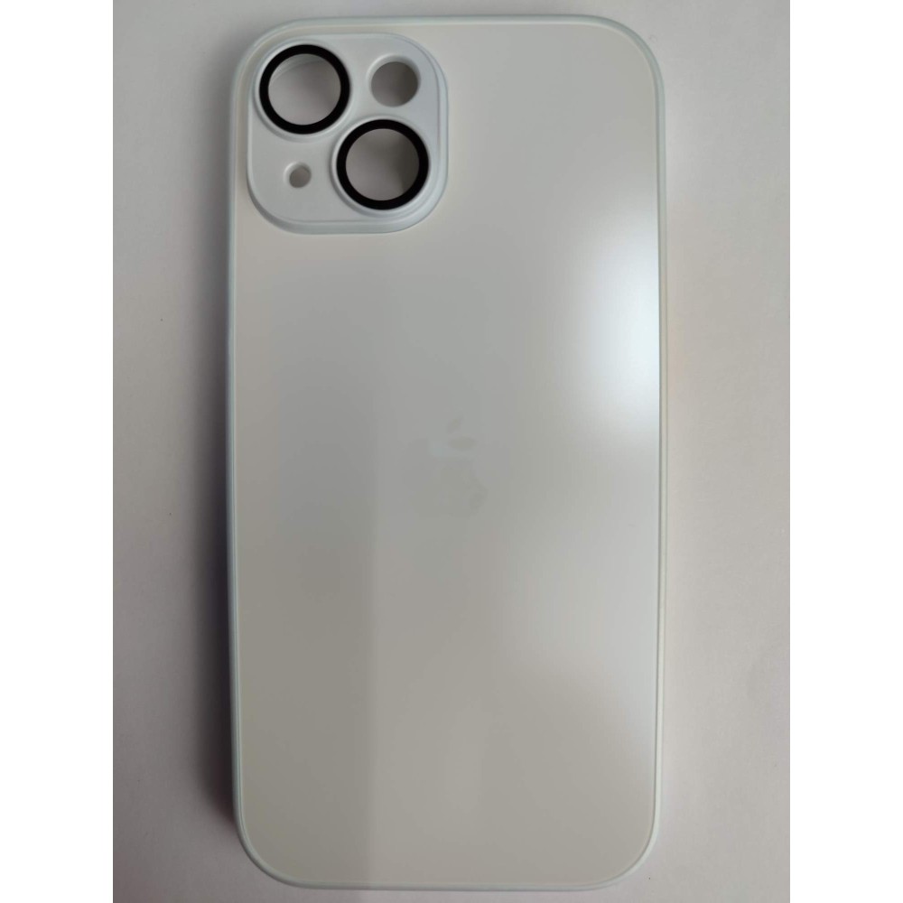 Чехол силикон-пластик iPhone 15 стеклянный матовый с логотипом белый
