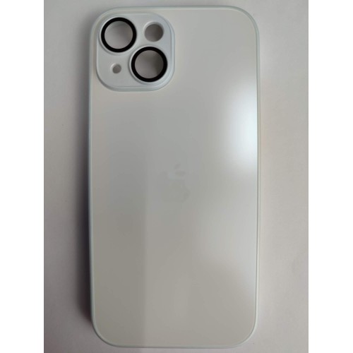 Чехол силикон-пластик iPhone 15 стеклянный матовый с логотипом белый