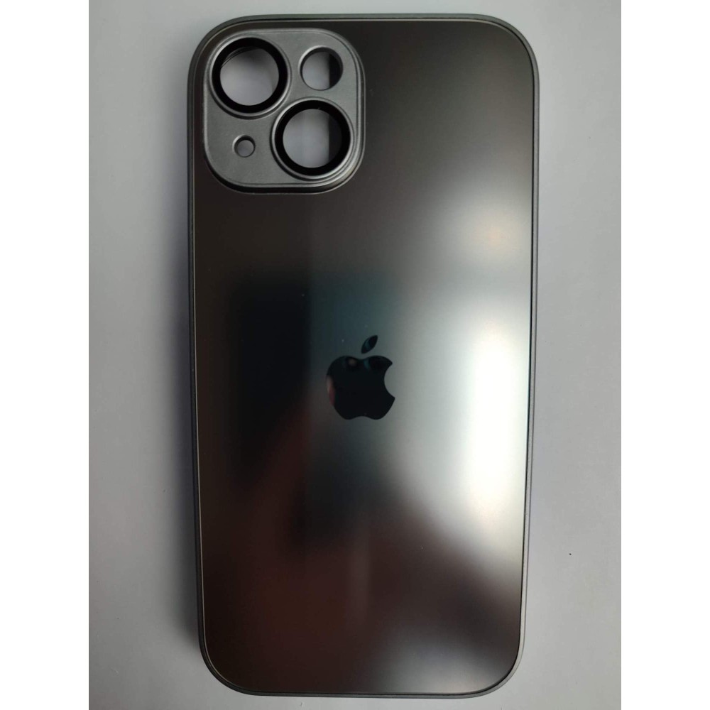 Чехол силикон-пластик iPhone 15 стеклянный матовый с логотипом серый