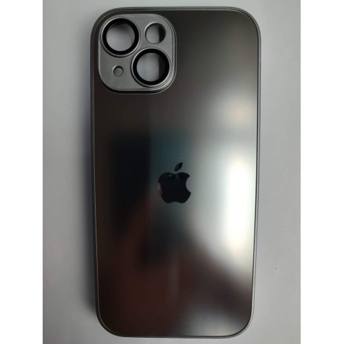 Чехол силикон-пластик iPhone 15 стеклянный матовый с логотипом серый
