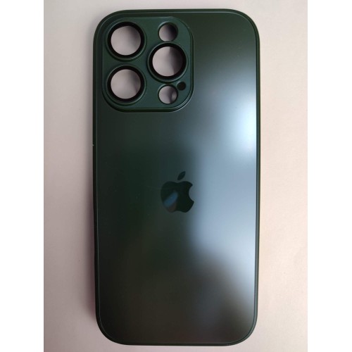 Чехол силикон-пластик iPhone 16 Pro стеклянный матовый с логотипом темно-зеленый