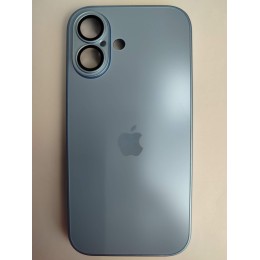 Чехол силикон-пластик iPhone 16 стеклянный матовый с логотипом голубой