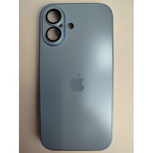 Чехол силикон-пластик iPhone 16 стеклянный матовый с логотипом голубой