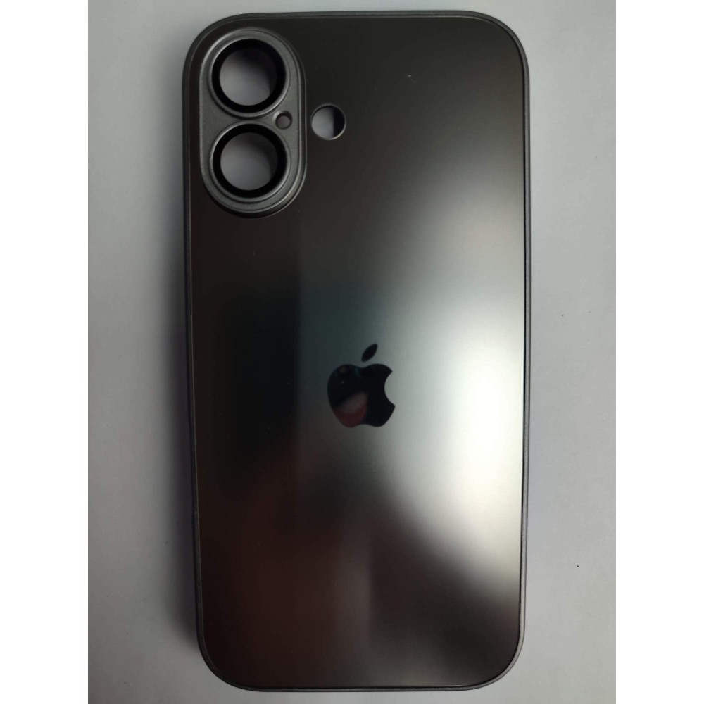 Чехол силикон-пластик iPhone 16 стеклянный матовый с логотипом серый