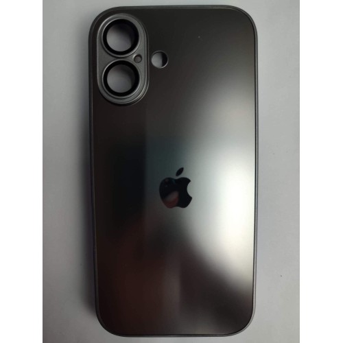 Чехол силикон-пластик iPhone 16 стеклянный матовый с логотипом серый